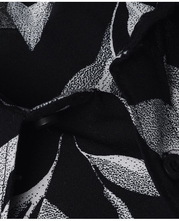 Pine Kids Cotton Woven Shirt with Half Sleeves and Leaf Print in Black