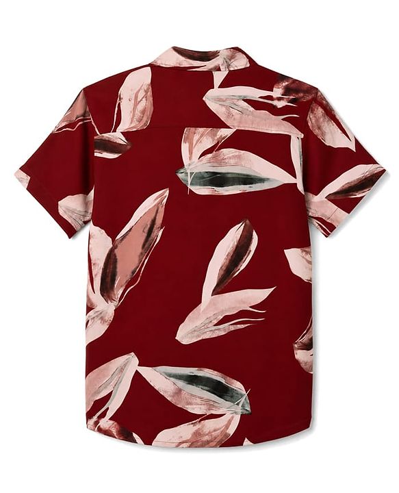 Pine Kids Cotton Woven Half Sleeves Leafy Printed Shirt - Dark Red