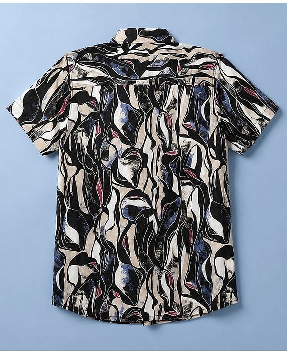 Pine Kids Cotton Woven Half Sleeves Abstract Printed Shirt With Text Printed Inner Tee - Black