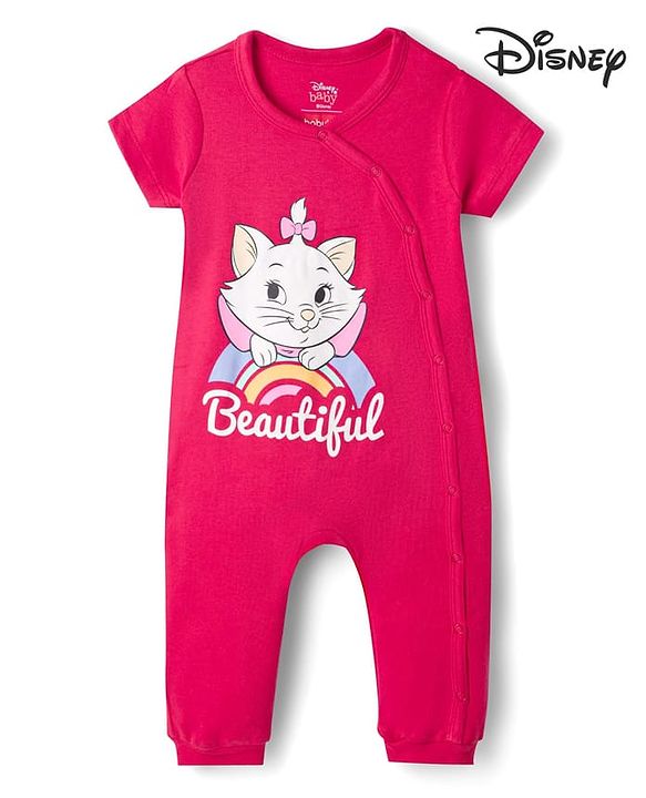 Babyhug Disney 100% Cotton Knit Half Sleeves Romper With Marie Graphic - Red