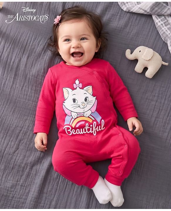 Babyhug Disney 100% Cotton Knit Half Sleeves Romper With Marie Graphic - Red