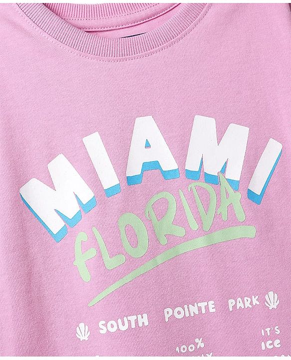 Pine Kids Cotton Knit Half Sleeves Top & Shorts Set with Miami Print - Pink