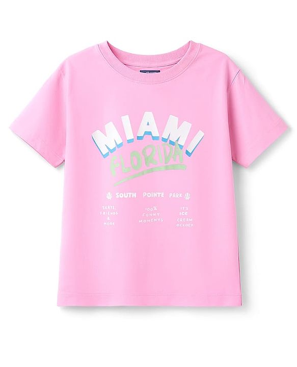 Pine Kids Cotton Knit Half Sleeves Top & Shorts Set with Miami Print - Pink