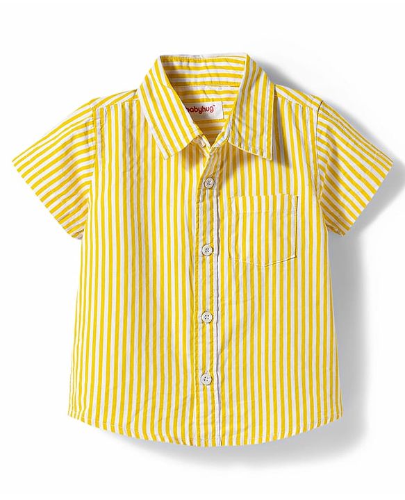 Babyhug Cotton Woven Half Sleeves Striped Shirt & Denim Shorts Set - Multicolor