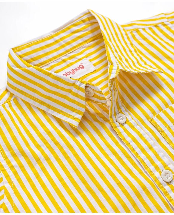 Babyhug Cotton Woven Half Sleeves Striped Shirt & Denim Shorts Set - Multicolor