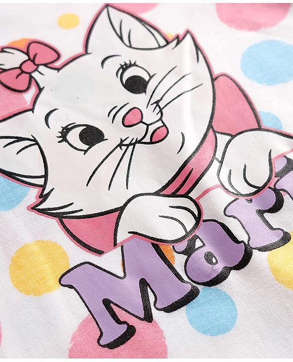 Babyhug Disney Interlock Knit Full Sleeves Romper With Marie Graphics - White