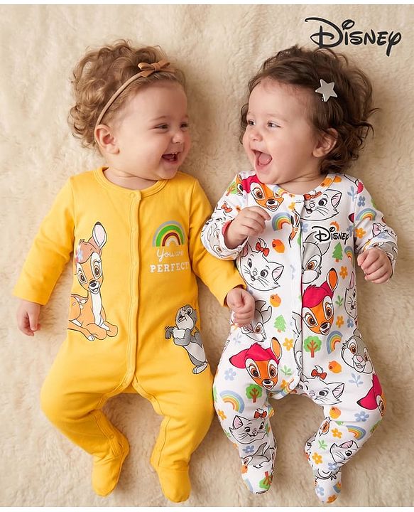 Babyhug Disney 100% Cotton Knit Full Sleeves Sleepsuits With Disney Marie Graphic Pack Of 2 - Multicolor