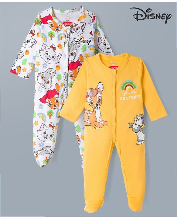 Babyhug Disney 100% Cotton Knit Full Sleeves Sleepsuits With Disney Marie Graphic Pack Of 2 - Multicolor