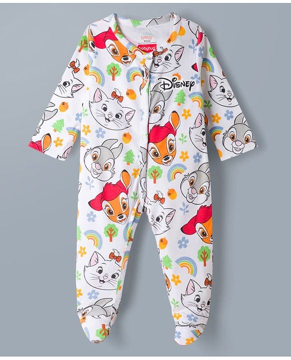 Babyhug Disney 100% Cotton Knit Full Sleeves Sleepsuits With Disney Marie Graphic Pack Of 2 - Multicolor