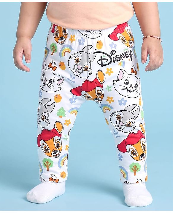 Babyhug Disney Interlock Knit Full Length Diaper Leggings with Marie Graphics Pack of 3 - Red Yellow & White
