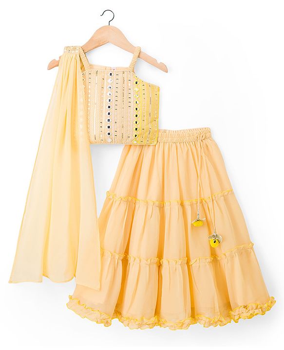 Babyhug Woven Sleeveless Embroidered Choli Lahenga Set With Dupatta - Yellow