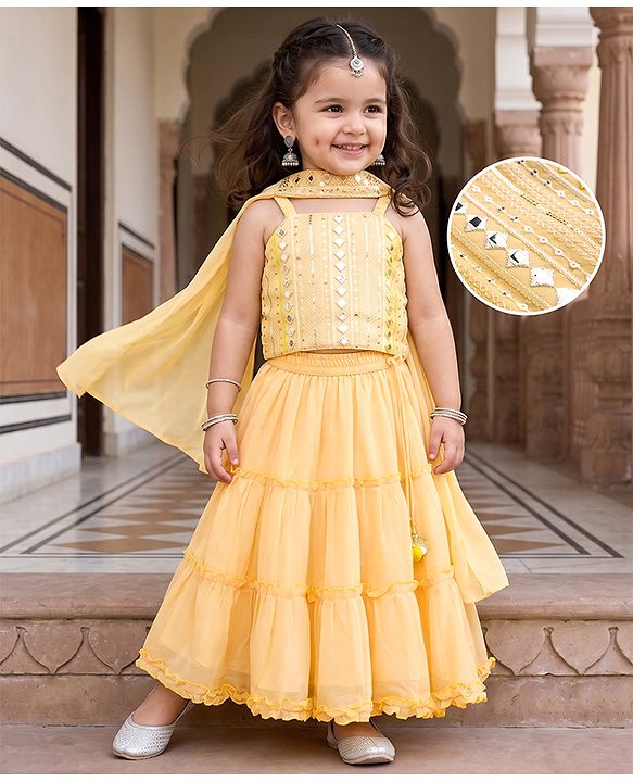 Babyhug Woven Sleeveless Embroidered Choli Lahenga Set With Dupatta - Yellow