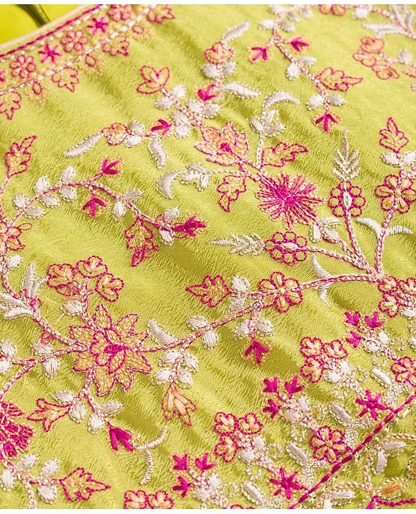 Babyhug Woven Frill Sleeves Georgett Embroidered & Sequinned Lehenga Choli & Dupatta Set- Lime Green