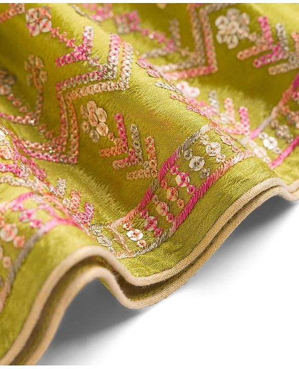 Babyhug Woven Frill Sleeves Georgett Embroidered & Sequinned Lehenga Choli & Dupatta Set- Lime Green