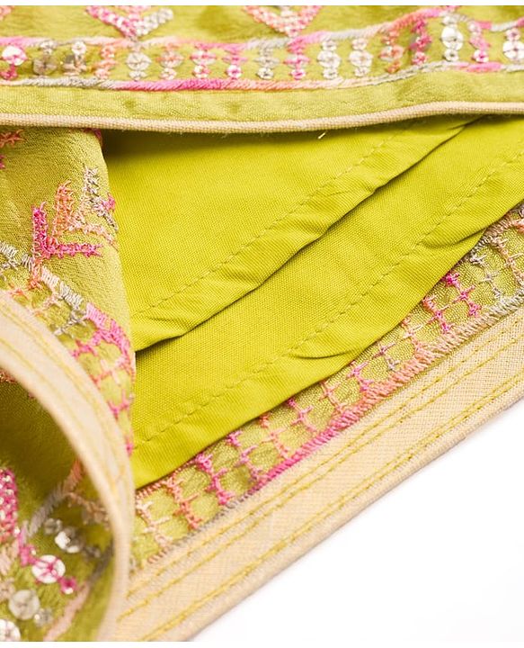 Babyhug Woven Frill Sleeves Georgett Embroidered & Sequinned Lehenga Choli & Dupatta Set- Lime Green