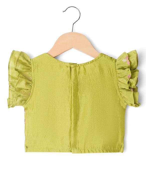 Babyhug Woven Frill Sleeves Georgett Embroidered & Sequinned Lehenga Choli & Dupatta Set- Lime Green