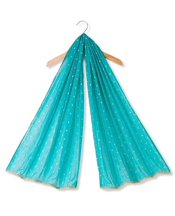 Babyhug Brocade Woven Half Sleeves  Choli Lagenga Dupattta Set with Floral and Sequinned Embroidery - Teal
