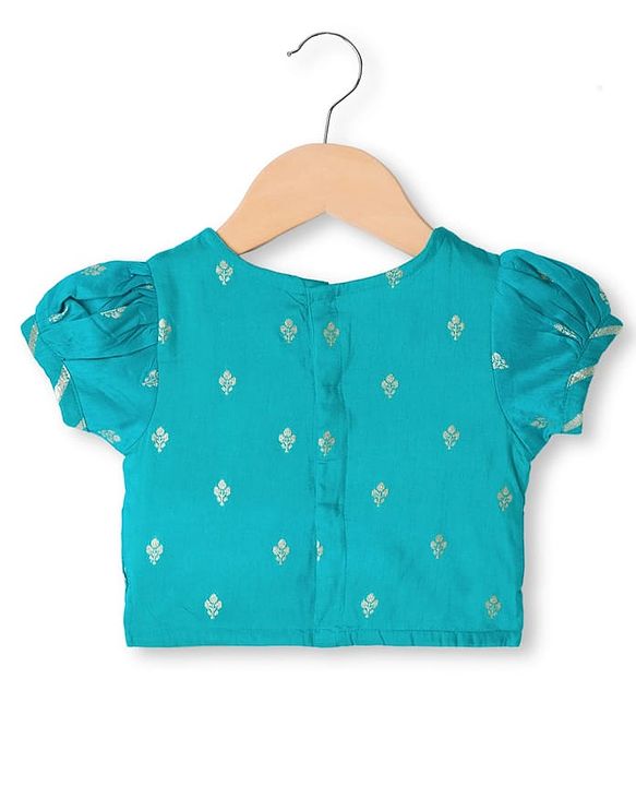 Babyhug Brocade Woven Half Sleeves  Choli Lagenga Dupattta Set with Floral and Sequinned Embroidery - Teal