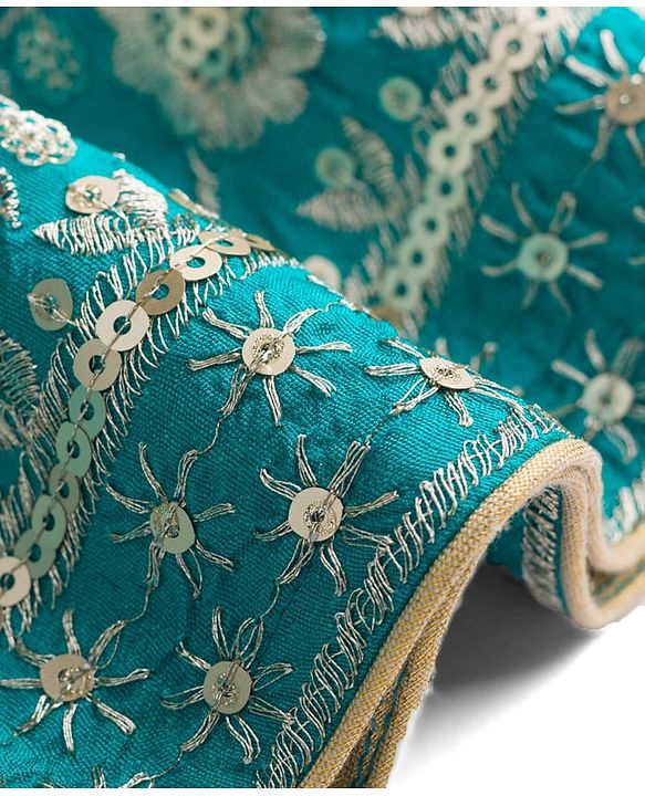 Babyhug Brocade Woven Half Sleeves  Choli Lagenga Dupattta Set with Floral and Sequinned Embroidery - Teal