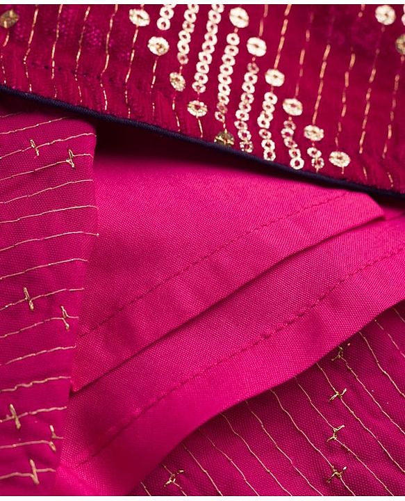 Babyhug Velvet Woven Half Sleeves Embroidered Neck & Sequinned Choli Lahenga & Dupatta Set- Navy & Dark Pink