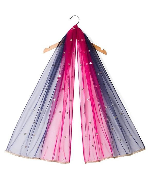 Babyhug Velvet Woven Half Sleeves Embroidered Neck & Sequinned Choli Lahenga & Dupatta Set- Navy & Dark Pink