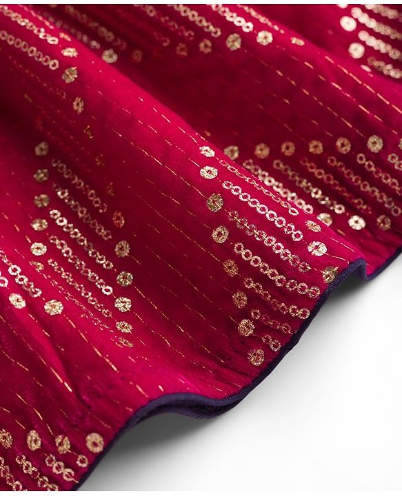 Babyhug Velvet Woven Half Sleeves Embroidered Neck & Sequinned Choli Lahenga & Dupatta Set- Navy & Dark Pink