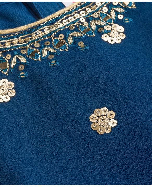 Babyhug Georgette Woven Sleeveless Choli Lahenga Dupatta Set with Sequinned Floral Embroidery - Navy