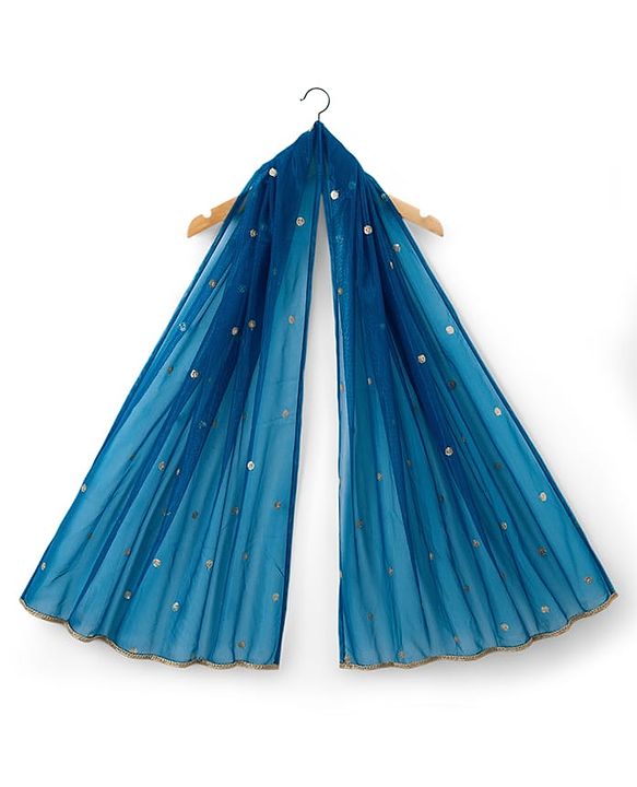 Babyhug Net Woven Half Sleeves Floral Embroidered Choli & Lehenga Set With Dupatta - Blue