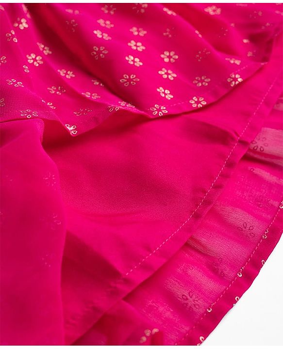 Babyhug Georgette Woven Full Sleeves Printed Ethnic Dress & Jacket With Floral Embroidery - Fuschia