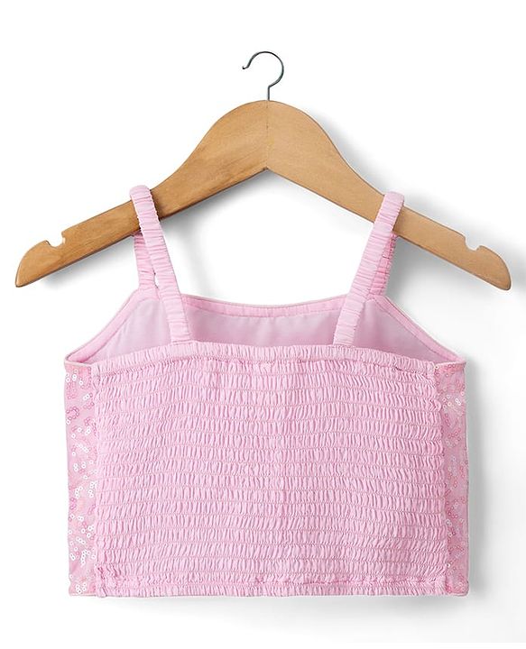 Babyhug Net Woven Sleeveless Choli Lehenga Set with Sequin Detailing & Dupatta - Pink