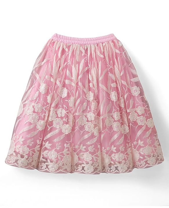 Babyhug Net Woven Sleeveless Choli Lehenga Set with Sequin Detailing & Dupatta - Pink