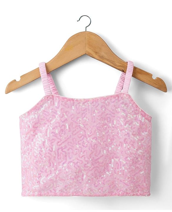 Babyhug Net Woven Sleeveless Choli Lehenga Set with Sequin Detailing & Dupatta - Pink