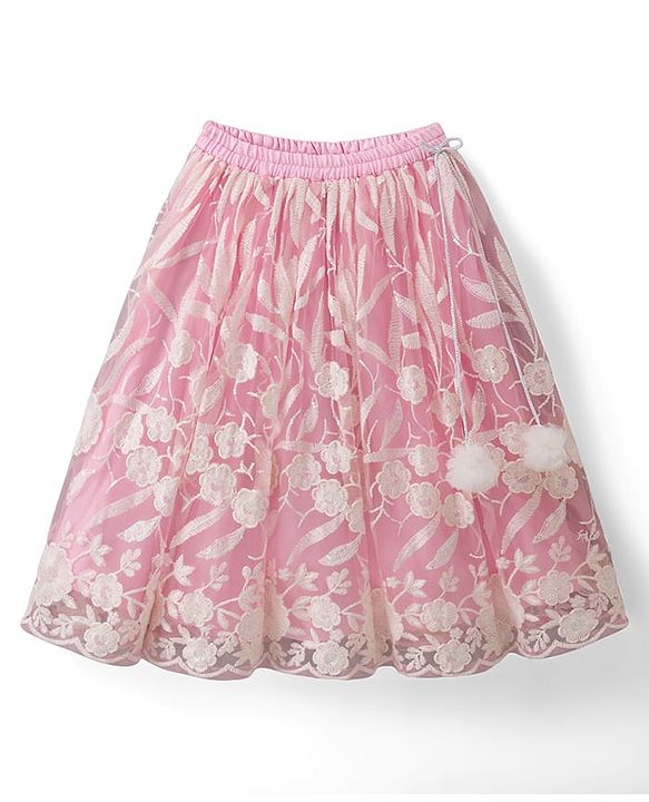 Babyhug Net Woven Sleeveless Choli Lehenga Set with Sequin Detailing & Dupatta - Pink