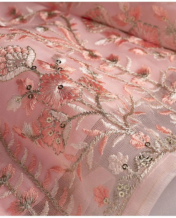 Babyhug Net Woven Half Sleeves Floral Embroidered Lehenga Choli Set with Dupatta - Pink