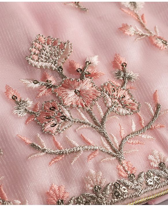 Babyhug Net Woven Half Sleeves Floral Embroidered Lehenga Choli Set with Dupatta - Pink