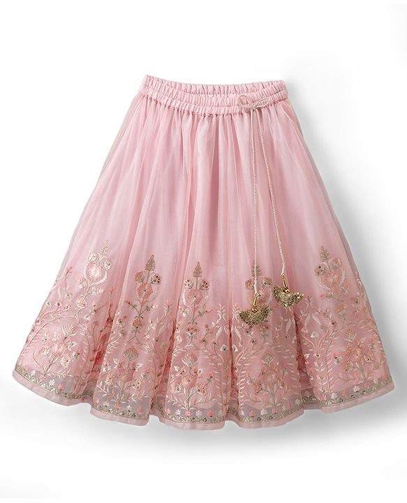 Babyhug Net Woven Half Sleeves Floral Embroidered Lehenga Choli Set with Dupatta - Pink
