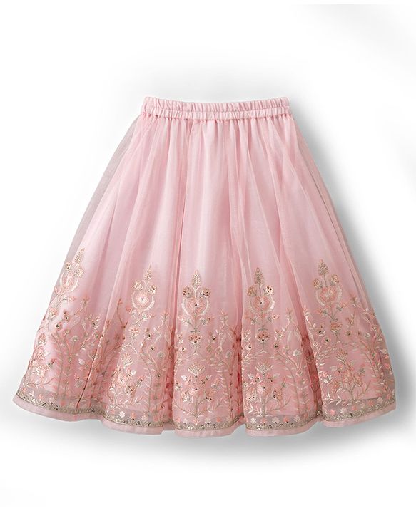 Babyhug Net Woven Half Sleeves Floral Embroidered Lehenga Choli Set with Dupatta - Pink