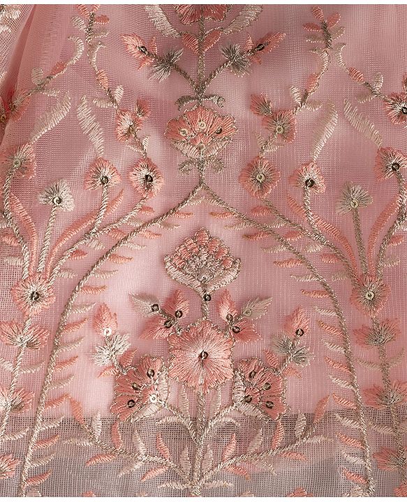 Babyhug Net Woven Half Sleeves Floral Embroidered Lehenga Choli Set with Dupatta - Pink