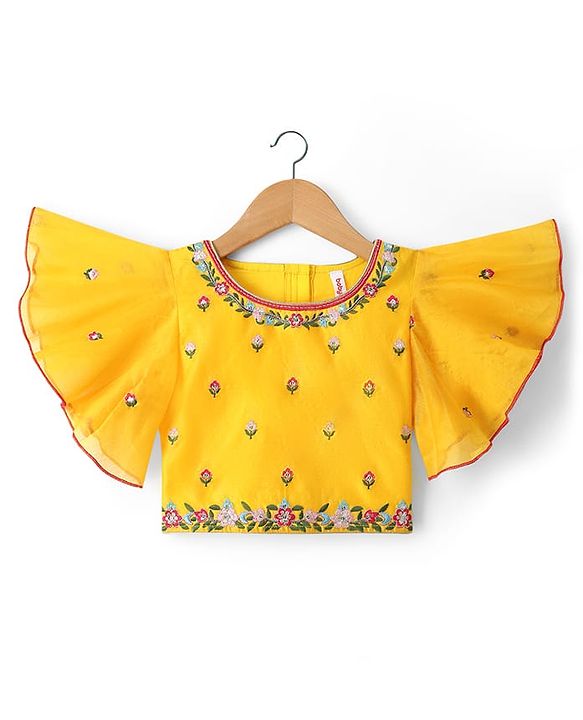 Babyhug Georgette Woven Half Sleeves Choli Lehenga Set with Floral Embroidery & Dupatta - Pink & Yellow