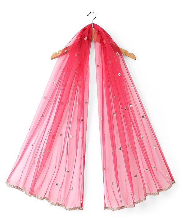 Babyhug Georgette Woven Half Sleeves Choli Lehenga Set with Floral Embroidery & Dupatta - Pink & Yellow