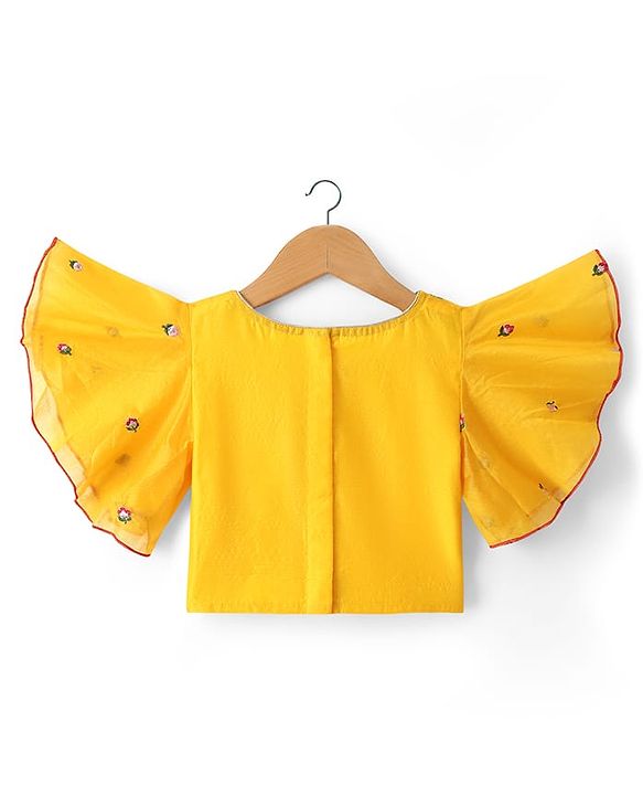Babyhug Georgette Woven Half Sleeves Choli Lehenga Set with Floral Embroidery & Dupatta - Pink & Yellow