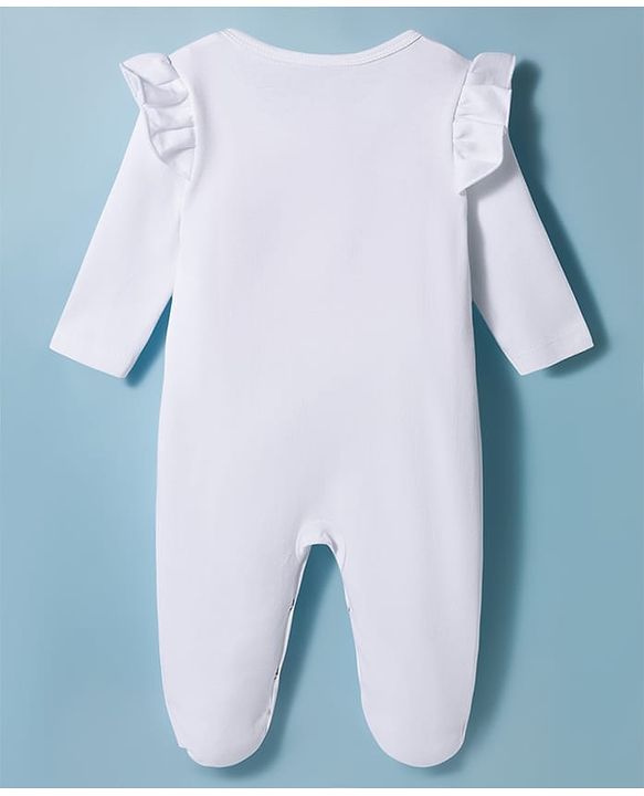 Babyhug Disney 100% Cotton Knit Full Sleeves Sleepsuits With Disney Character Graphic Pack of 2 - White