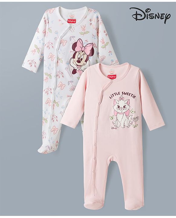 Babyhug Disney Interlock Knit Full Sleeves Footed Sleepsuit with Disney Character Print Pack of 2 - Multicolour