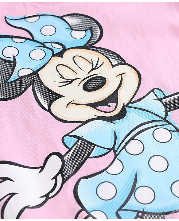 Babyhug Disney Single Jersey Knit Half Sleeves Minnie Mouse Printed T-Shirt & Capri Night Suit - Light Pink