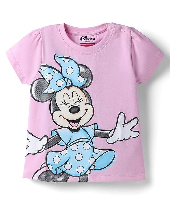 Babyhug Disney Single Jersey Knit Half Sleeves Minnie Mouse Printed T-Shirt & Capri Night Suit - Light Pink