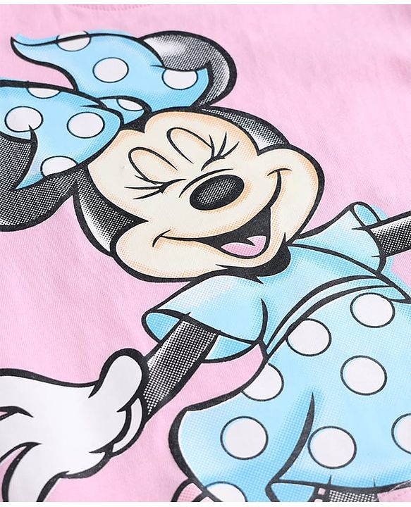 Babyhug Disney Single Jersey Knit Half Sleeves Minnie Mouse Printed T-Shirt & Capri Night Suit - Light Pink