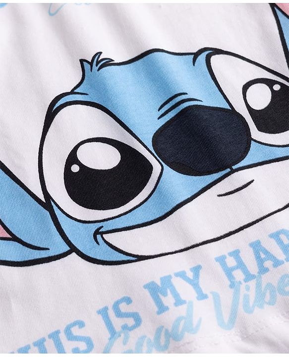 Babyhug Disney Single Jersey Knit Full Sleeves T-Shirt & Pyjama Night Suit with Stitch Graphics - White