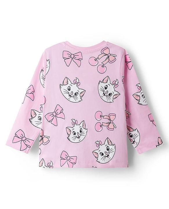 Babyhug Disney 100% Cotton Knit Full Sleeves Co-Ords T-Shirt & Pyjama Night Suit With Marie Graphic - Pink
