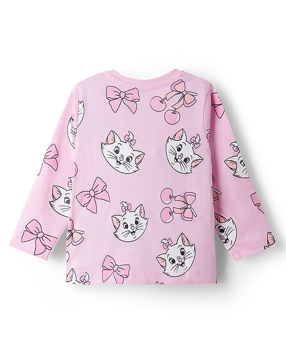Babyhug Disney 100% Cotton Knit Full Sleeves Co-Ords T-Shirt & Pyjama Night Suit With Marie Graphic - Pink