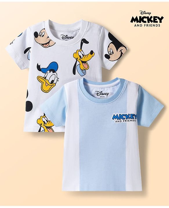 Babyhug Disney Single Jersey Knit Half Sleeves T-Shirt With Mickey Mouse Graphics Pack of 2 - Multicolor